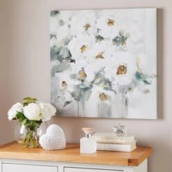 White Abstract Floral Canvas