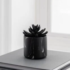 Artificial Succulent In Black Marble Plant Pot -Dunelm Store 30796700 alt02