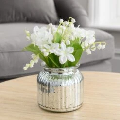 Artificial Lily Of The Valley Bouquet In Silver Metallic Vase -Dunelm Store 30827284 alt02