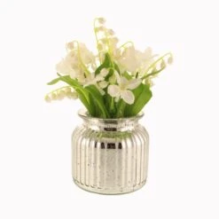 Artificial Lily Of The Valley Bouquet In Silver Metallic Vase -Dunelm Store 30827284 alt04