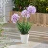 Artificial Purple Allium In White Plant Pot
