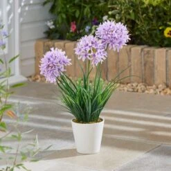 Artificial Purple Allium In White Plant Pot