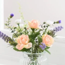 Artificial Rose And Lavender Bouquet In Glass Vase -Dunelm Store 30869206 alt02