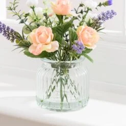 Artificial Rose And Lavender Bouquet In Glass Vase -Dunelm Store 30869206 alt03