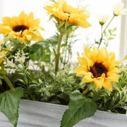 Artificial Sunflower Bouquet In Wooden Plant Pot -Dunelm Store 30869582 alt01