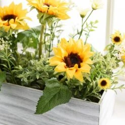 Artificial Sunflower Bouquet In Wooden Plant Pot -Dunelm Store 30869582 alt02