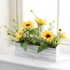 Artificial Sunflower Bouquet In Wooden Plant Pot -Dunelm Store 30869582 alt03