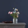 Artificial Pink & Blue Ranunculus Bouquet In Ribbed Glass Vase -Dunelm Store 30869583