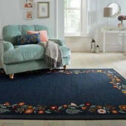 Camellia Floral Border Rug -Dunelm Store 30877594