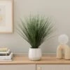 Artificial Grass In Textured White Ceramic Plant Pot