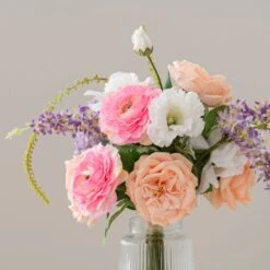 Artificial Rose & Delphinium Bouquet In Ribbed Glass Vase -Dunelm Store 30894995 alt02