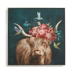 Floral Highland Cow Framed Canvas -Dunelm Store 30920544 alt02