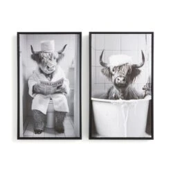 Set Of 2 Monochrome Highland Cow Framed Canvases -Dunelm Store 30920560 alt02