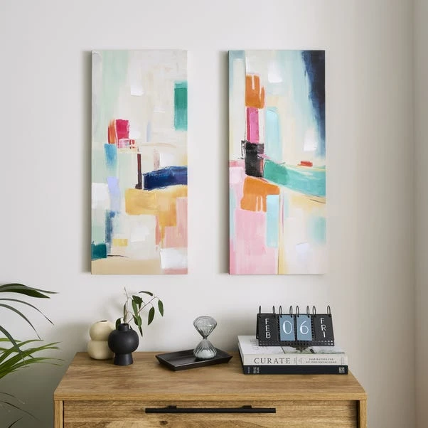 Set Of 2 Bright Abstract Canvases 1 Set Of 2 Bright Abstract Canvases
