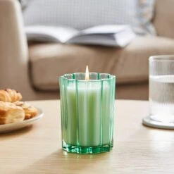 Bergamot & Cedar Scalloped Green Glass Candle