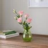 Artificial Pink Lisianthus In Green Glass Vase -Dunelm Store 30923349