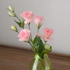Artificial Pink Lisianthus In Green Glass Vase -Dunelm Store 30923349 alt02