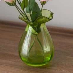 Artificial Pink Lisianthus In Green Glass Vase -Dunelm Store 30923349 alt03