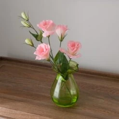 Artificial Pink Lisianthus In Green Glass Vase -Dunelm Store 30923349 alt04
