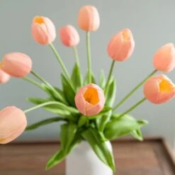 Artificial Tulip Arrangement In Textured Ceramic Vase -Dunelm Store 30923367 alt02