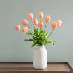 Artificial Tulip Arrangement In Textured Ceramic Vase -Dunelm Store 30923367 alt04