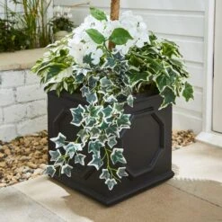 Artificial White Bay Tree With Floral Base In Square Black Plastic Plant Pot -Dunelm Store 30926381 alt02