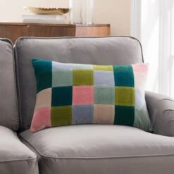Clara Patchwork Velvet Rectangle Cushion -Dunelm Store 30927438
