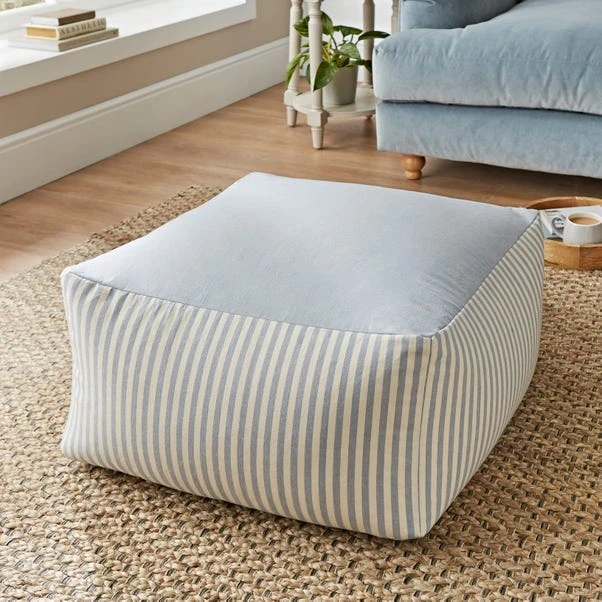 Linford Stripe Large Cotton Cube Pouffe 1 Linford Stripe Large Cotton Cube Pouffe