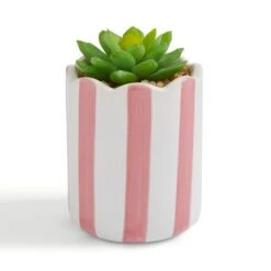 Artificial Succulent In Striped Ceramic Plant Pot -Dunelm Store 30945001 alt02