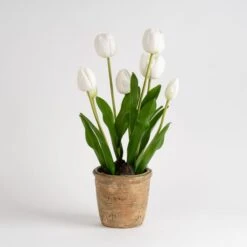 Artificial Tulip Spray In Cement Plant Pot -Dunelm Store 30958133 alt04