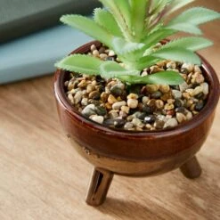 Artificial Succulents In Brown Glazed Footed Plant Pot -Dunelm Store 30958613 alt01