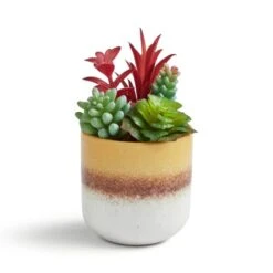 Artificial Succulents In Yellow Stripe Glazed Plant Pot 5 Artificial Succulents In Yellow Stripe Glazed Plant Pot -Dunelm Store 30958641 alt02