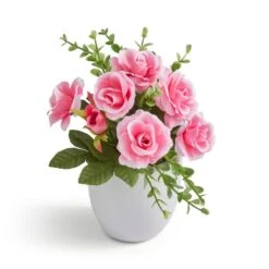 Artificial Pink Rose In White Ceramic Plant Pot -Dunelm Store 30960668 alt02