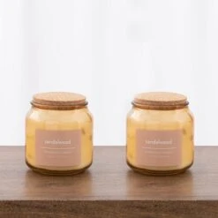 Set Of 2 Sandalwood Jar Candles With Cork Lids